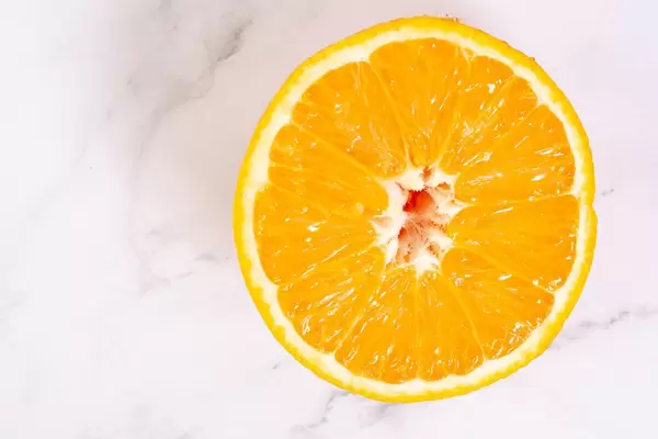 Flat lay above Sliced Half Orange fruit
