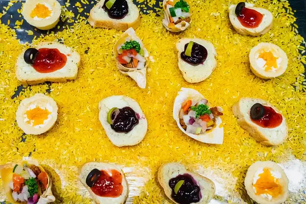 Flat lay photo of assorted canape