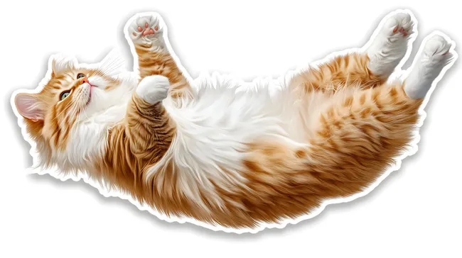 Flauschiges Kätzchen entspannt auf dem Rücken