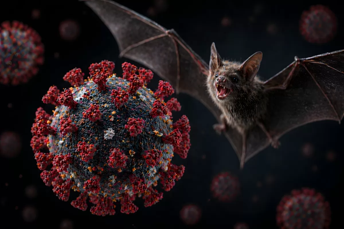 Fledermaus und Coronavirus in 3D-Darstellung