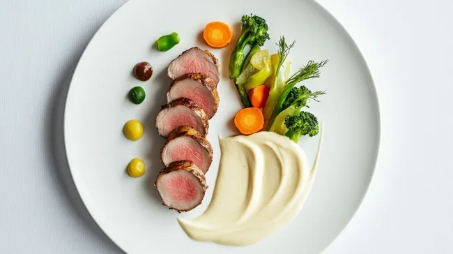 Fleischgericht mit frischem Gemüse und Kartoffelpüree