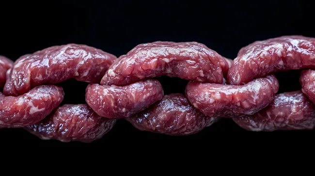 Fleischkette vor schwarzem Hintergrund