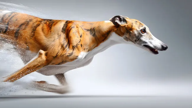 Flinker, tigergestreifter Windhund in Bewegung