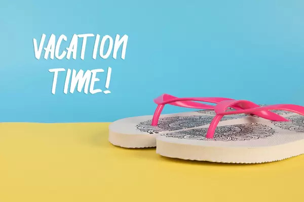 Flip Flops shoes with Vacation time text