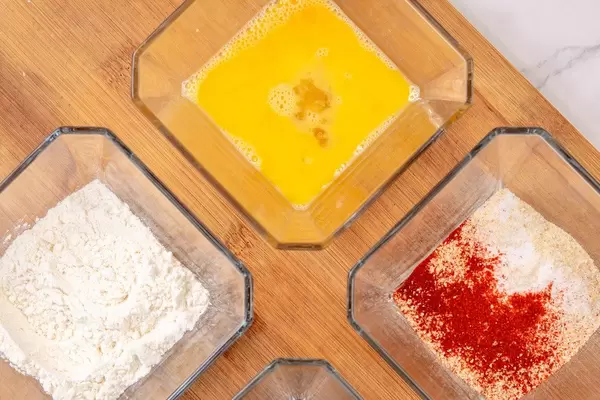 Flour Eggs and Breadcrumbs with Paprika