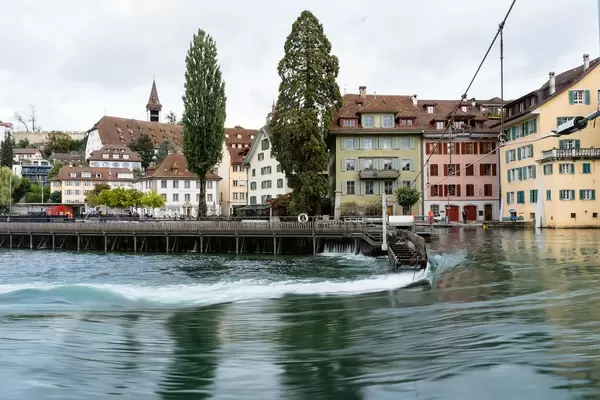 Flow on Reuss river in downtown Lucerne, Switzerland