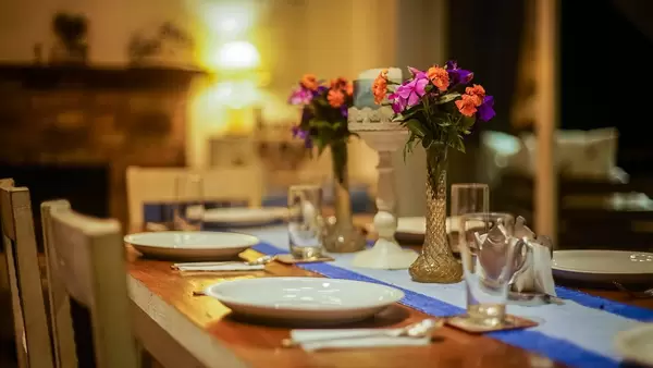 Flower decorations at a dining table