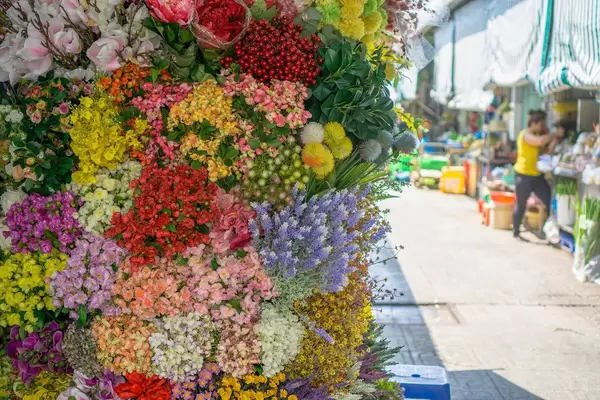 Flowers with Wet Market in the Background in Ho Chi Minh City