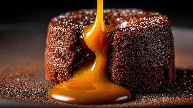 Flüssiger Schokoladenkuchen mit Karamell-Topping