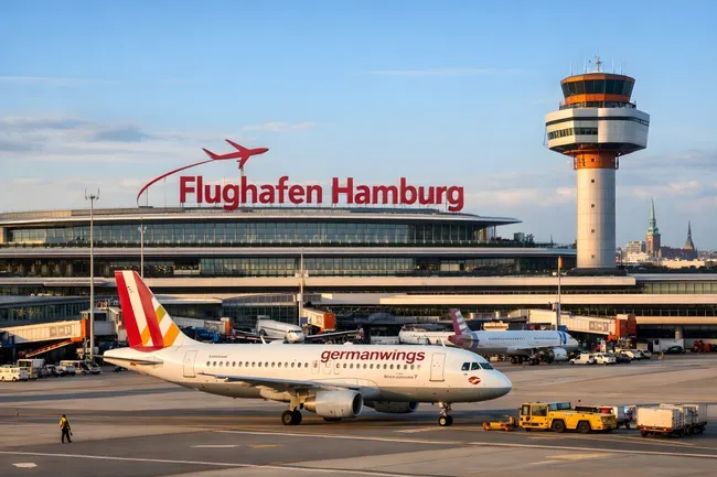 Flughafen Hamburg mit Germanwings-Flugzeug am Terminal