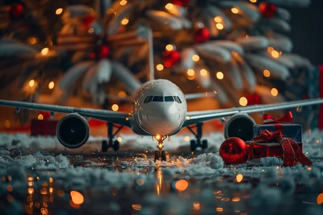 Flugzeug im Schneesturm zur Weihnachtszeit