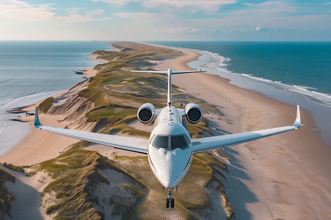 Flugzeug über abgelegener Küste