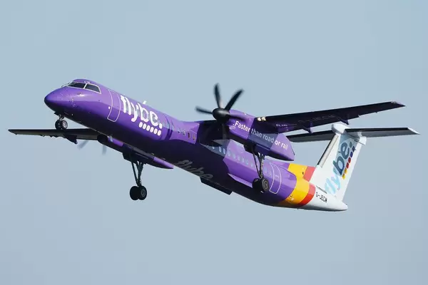 Flybe airplane, ATR aircraft up in the sky