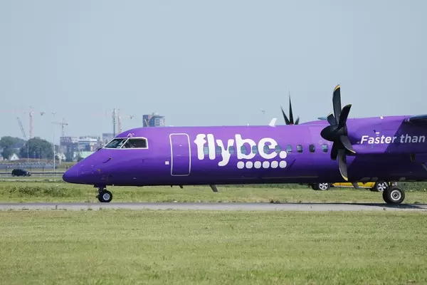 Flybe jet, close-up view at Amsterdam Schiphol Airport