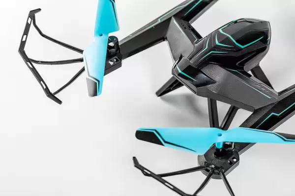Flying helicopter drone close up