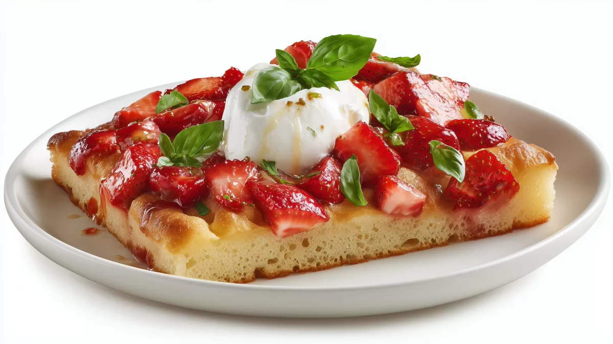 Focaccia mit Erdbeeren und Burrata photoreali