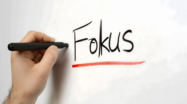 Fokuskonzept auf Whiteboard mit rotem Unterstrich
