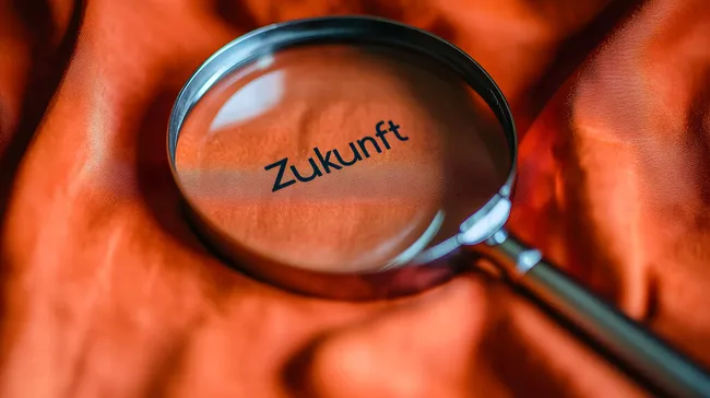 Fokussierte Lupe enthüllt das Wort 'Zukunft'