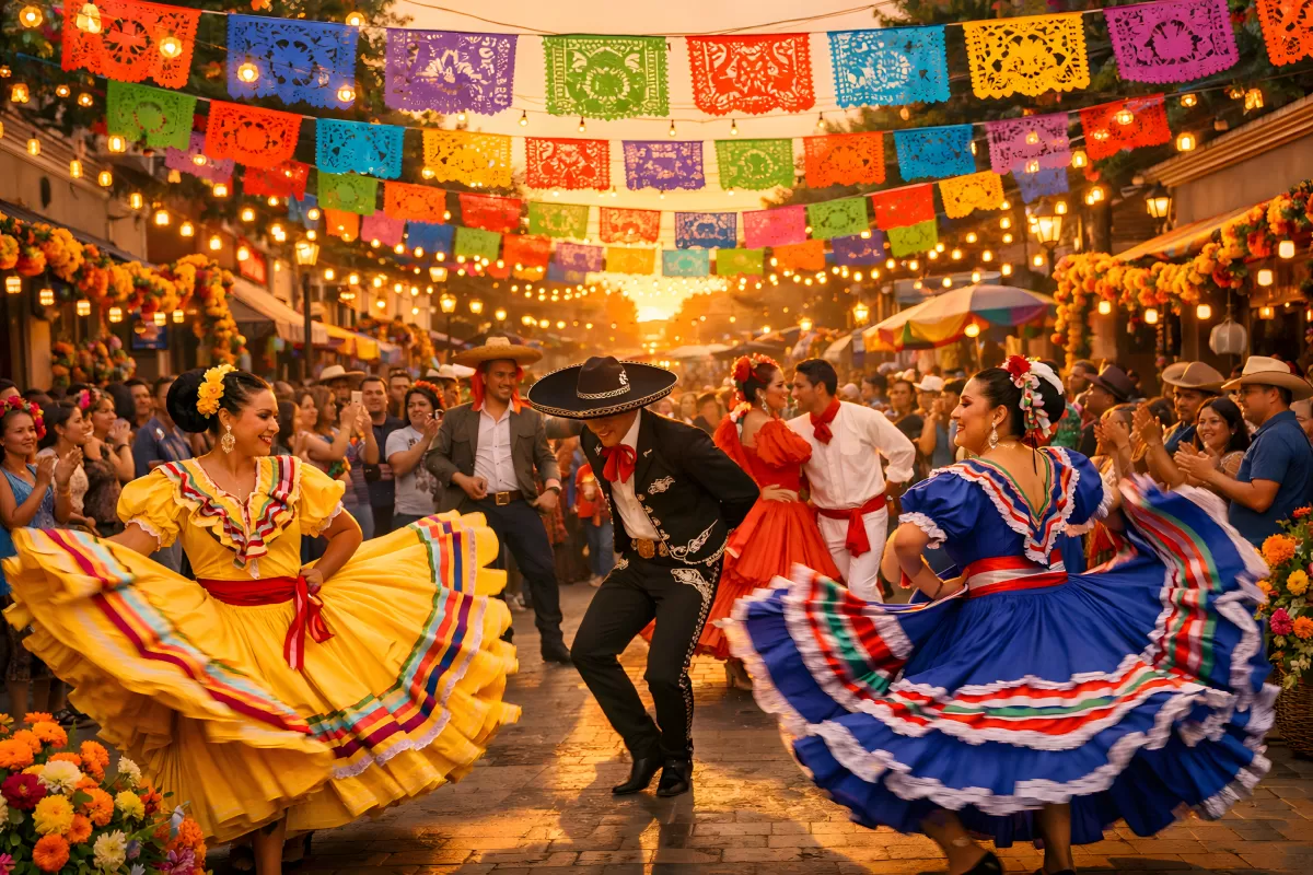 Folkloretänzer beim mexikanischen Straßenfest