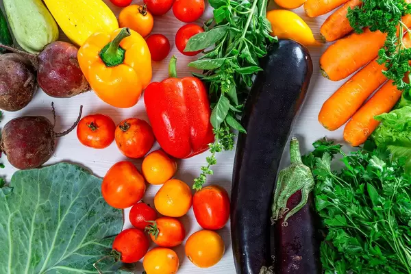 Food background with fresh vegetables and greens (Flip 2019)