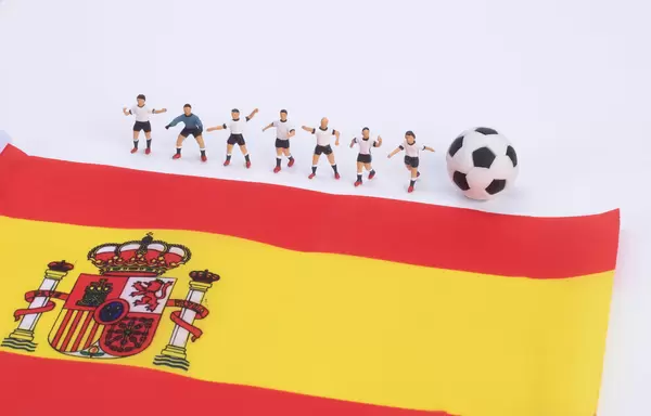 Football players and flag of Spain