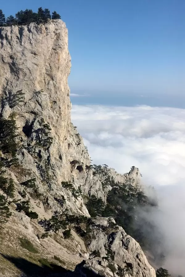 Foothills of Ai-Petri mountain covered with clouds.