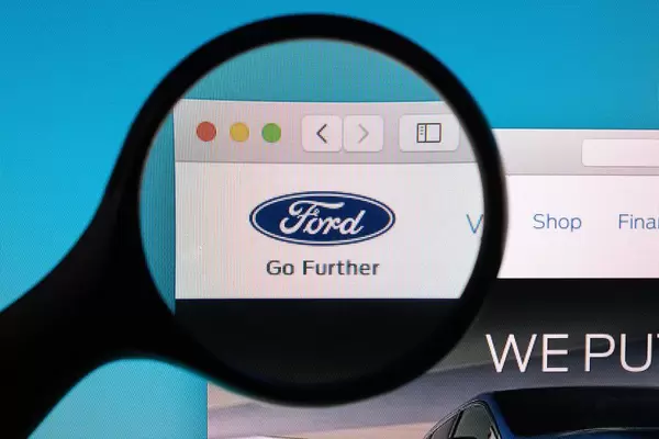 Ford logo under magnifying glass