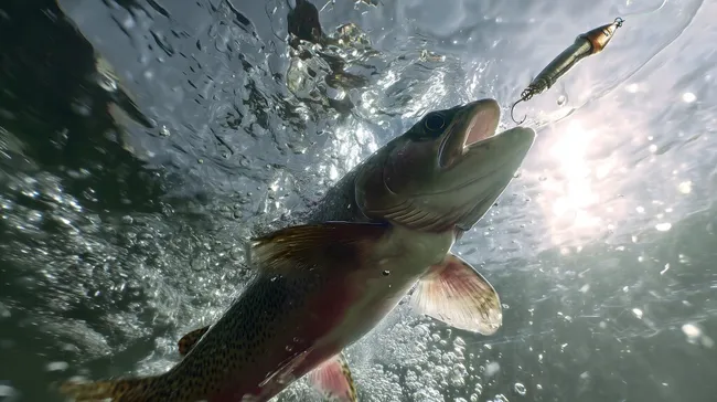 Forelle jagt Köder unter Wasser