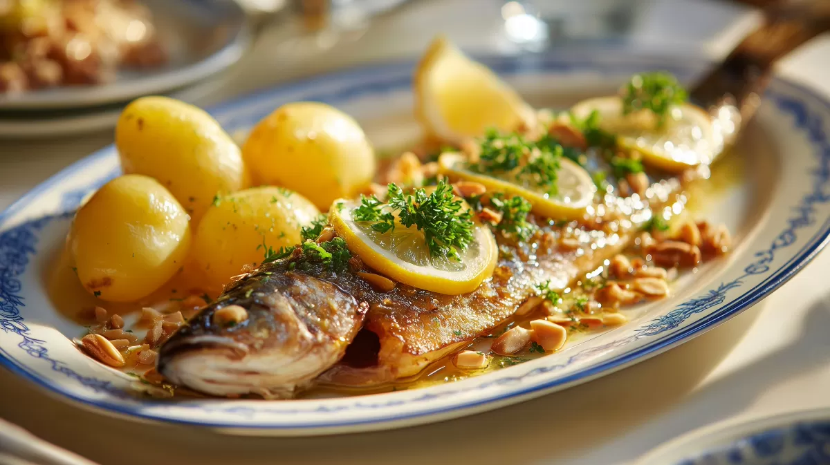 Forelle Müllerin mit Salzkartoffeln und Zitrone