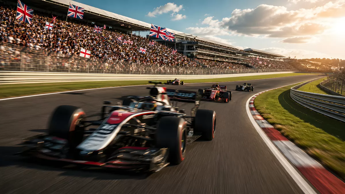Formel-1-Rennen auf britischer Rennstrecke bei Sonnenlicht