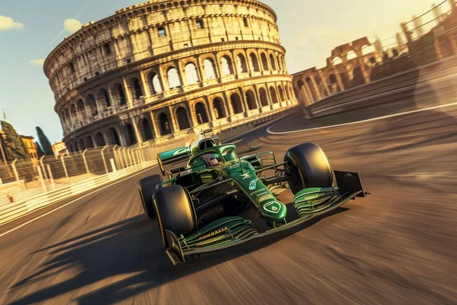 Formel 1-Rennwagen vor dem Kolosseum in Rom