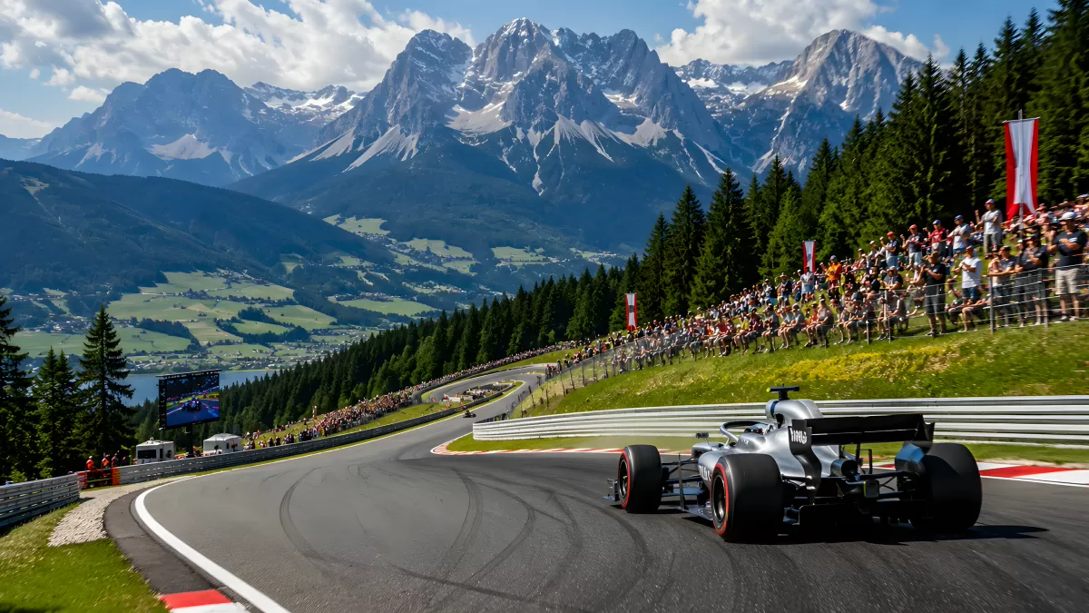 Formel-1-Wagen auf alpiner Rennstrecke in Österreich