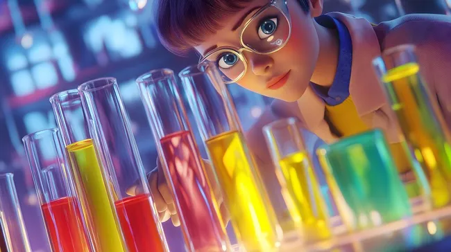 Forscherin mit bunten Reagenzgläsern im Labor