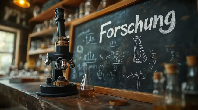Forschungslabor mit Mikroskop und Chemieausstattung