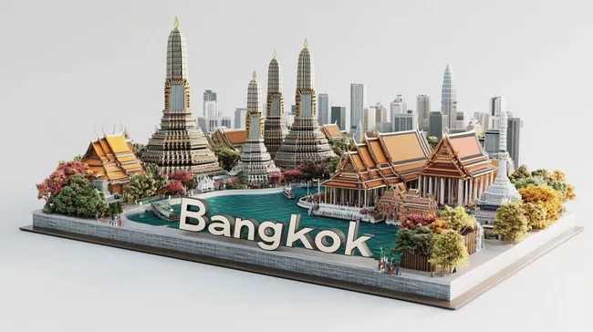 Fotorealistische Skyline von Bangkok mit Tempelanlage