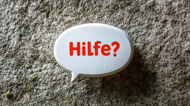 Frage nach Hilfe - Sprechblase auf grauer Steinwand