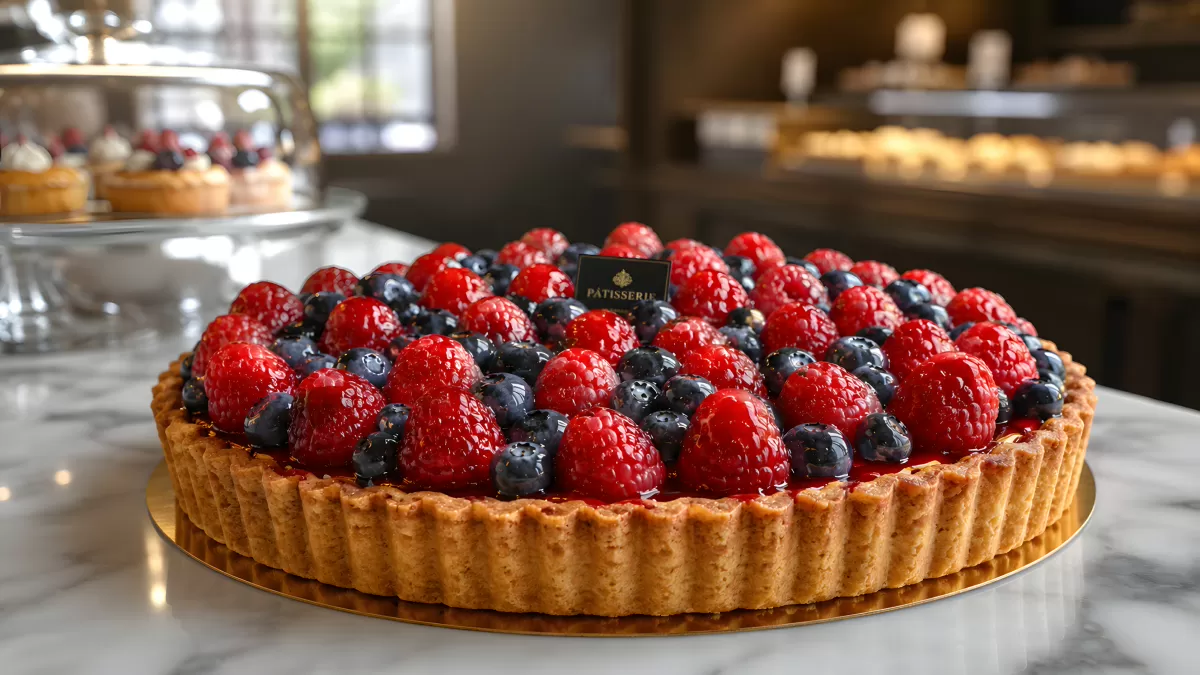 Französische Beerentarte mit Himbeeren und Heidelbeeren