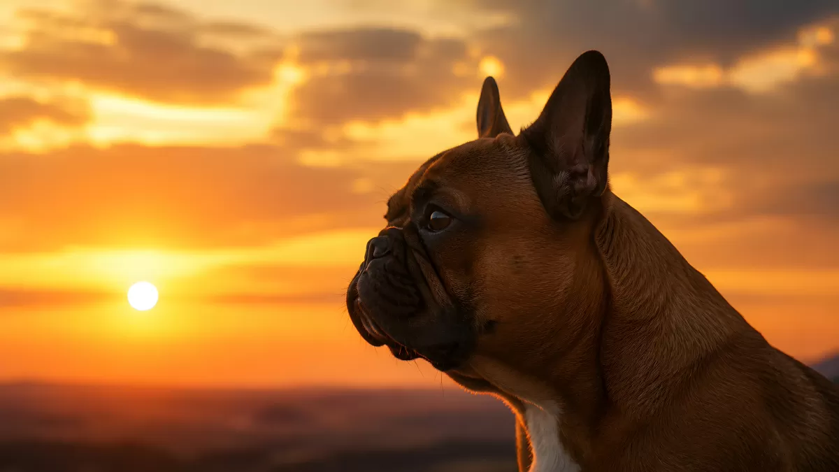 Französische Bulldogge im Sonnenuntergang – Seitenprofil