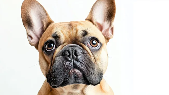 Französische Bulldogge mit wachen Augen auf weißem Hintergrund