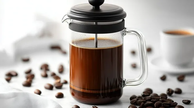 Französische Kaffeepresse mit frisch aufgebrühtem Kaffee