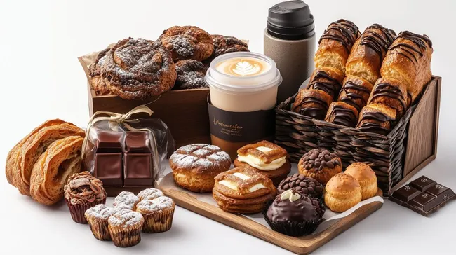 Französisches Gebäck und Schokolade zum Mitnehmen