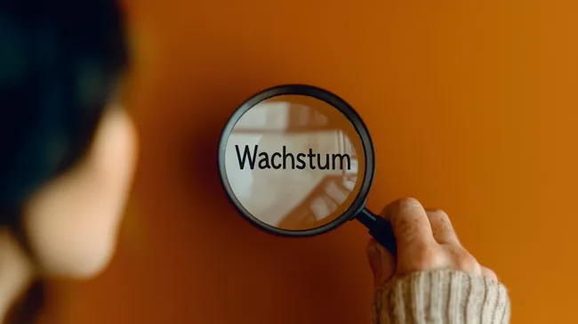 Frau betrachtet Wachstum durch Lupe