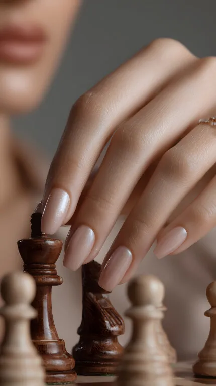 Frau bewegt Schachfigur in Nahaufnahme