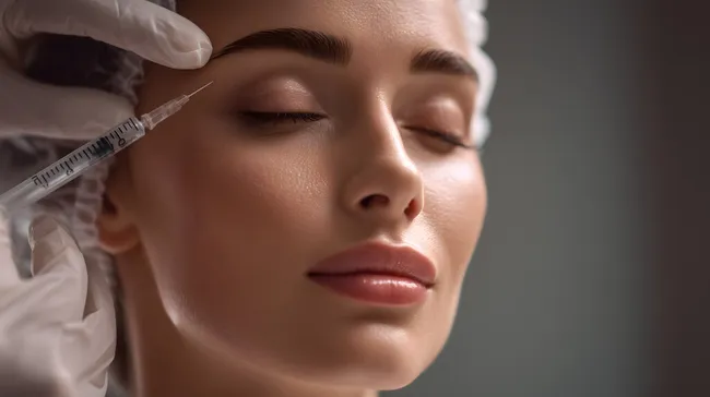Frau erhält ästhetische Behandlung mit Injektionsnadel
