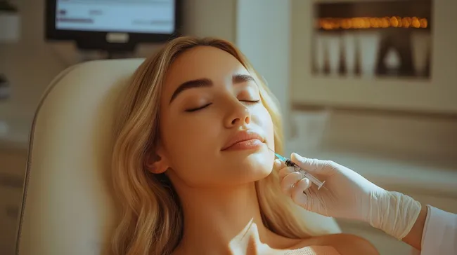 Frau erhält ästhetische Gesichtsbehandlung im Kosmetikstudio