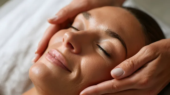 Frau genießt Gesichtsmassage im Spa-Bereich