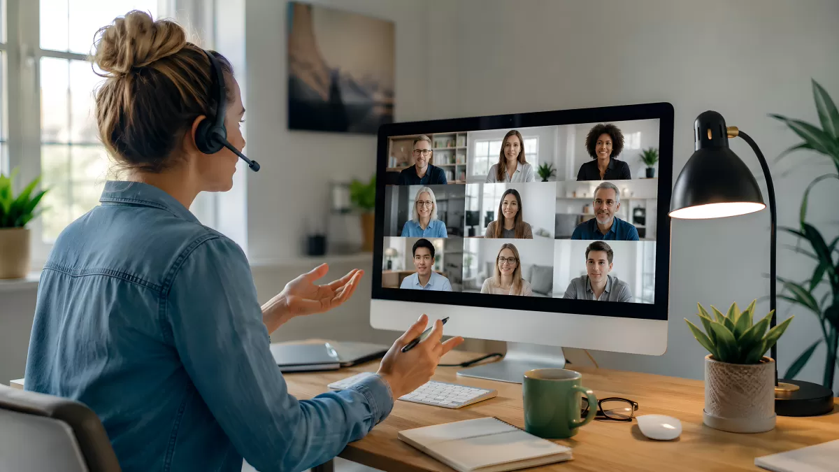 Frau im Homeoffice bei einer Videokonferenz