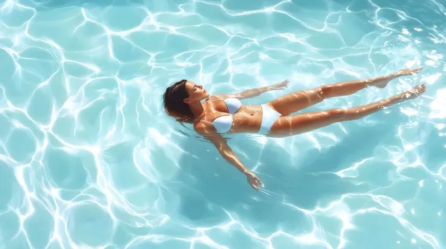 Frau im türkisfarbenen Pool schwebend