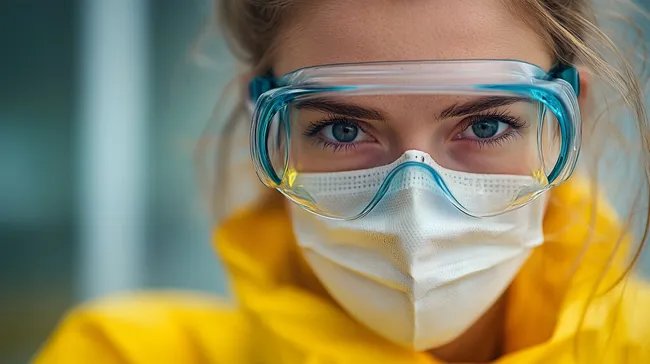 Frau in Schutzausrüstung während der Pandemie