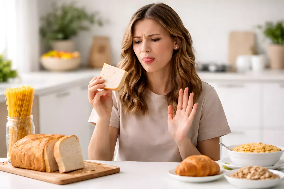 Frau lehnt Lebensmittel wegen Glutenunverträglichkeit